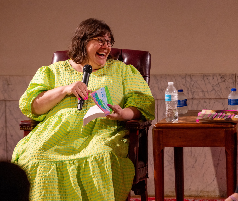a presenter on stage at the pittsburgh book festival